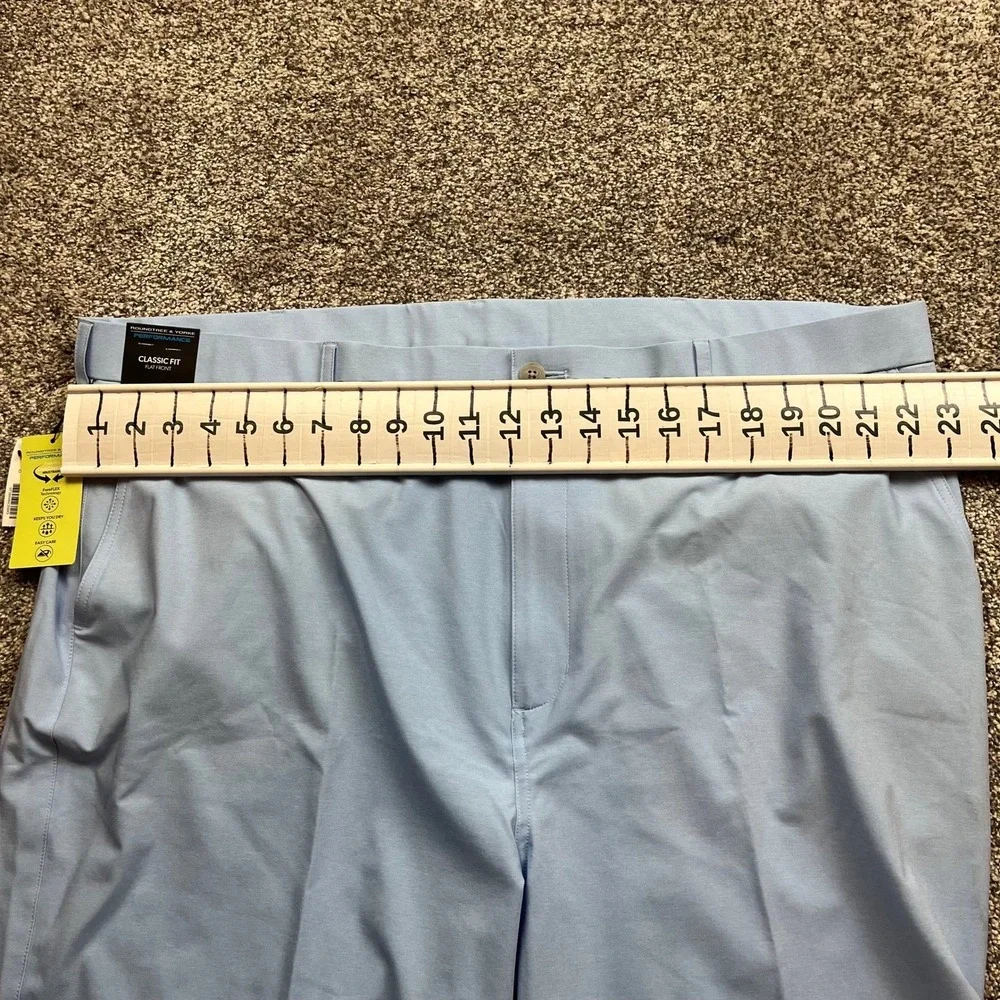 Roundtree Yorke Performance Shorts Mens 46 Flat Front Blue Classic Fit Casual